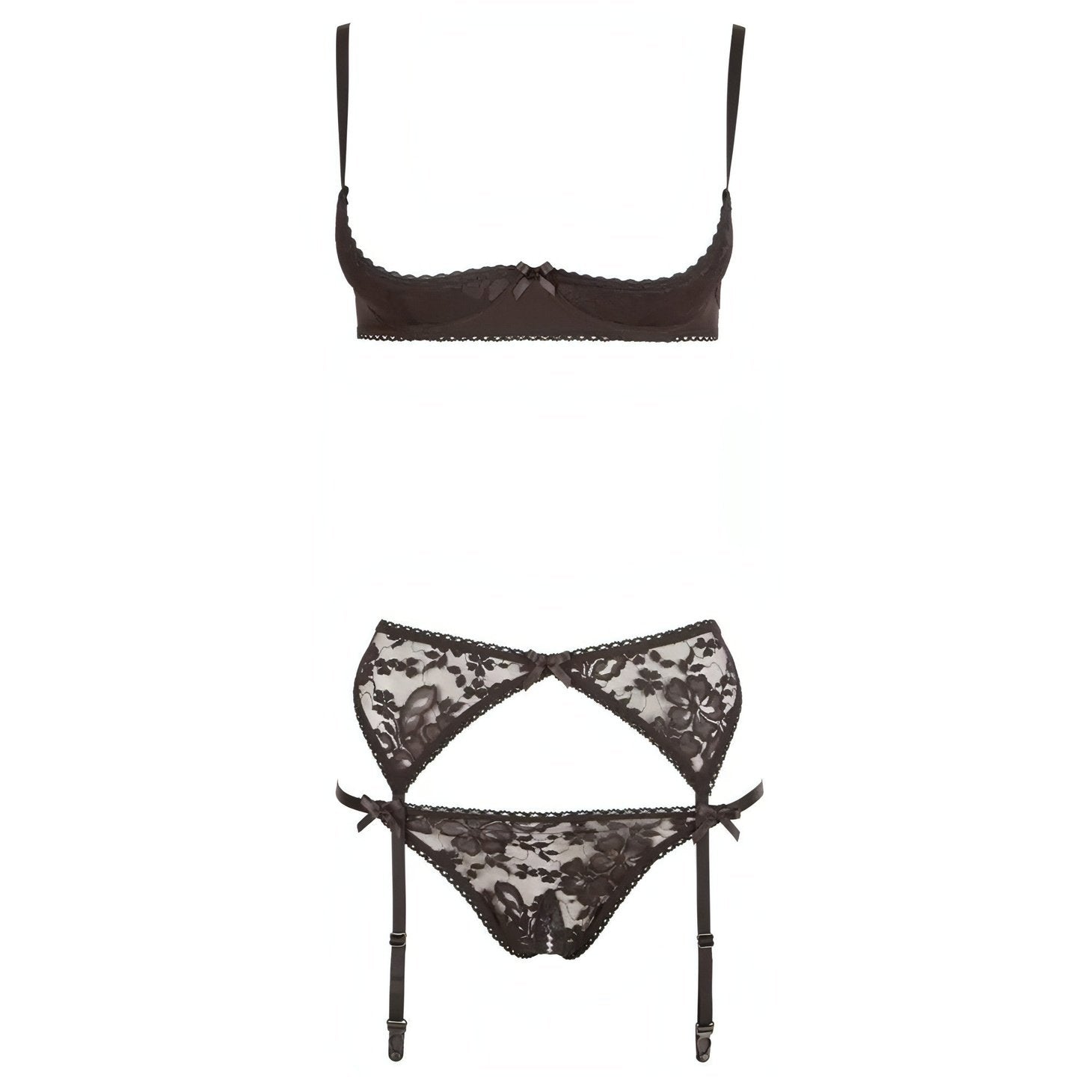 Completino Sexy 3 pezzi - Reggiseno a balconcino, reggicalze e perizoma