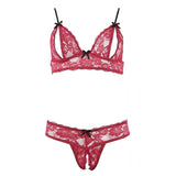 Reggiseno e perizoma pizzo rosso vinaccia motivo floreale dettaglio nero
