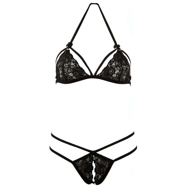 Completino lingerie nero pizzo floreale vista prodotto separato