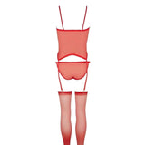Retro completino rosso lingerie donna schiena scoperta con slip e reggicalze a cinghie