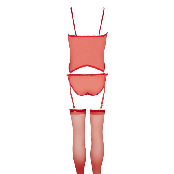 Retro completino rosso lingerie donna schiena scoperta con slip e reggicalze a cinghie