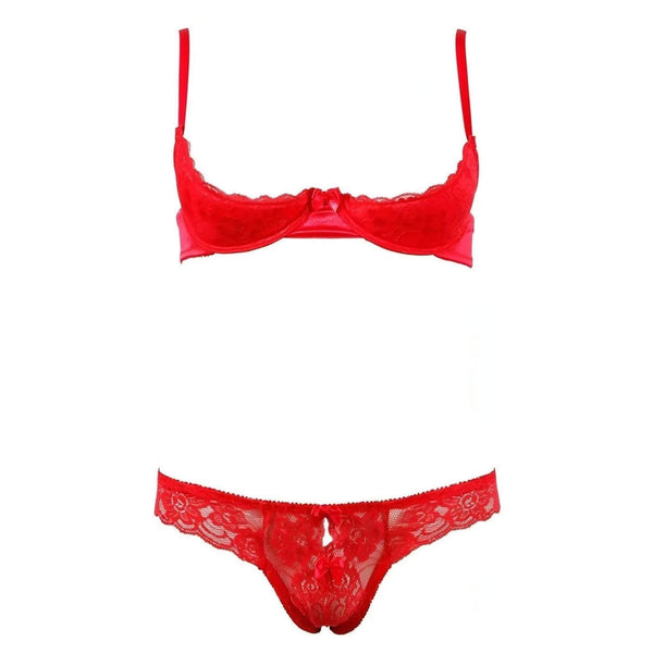 Completino rosso con slip e reggiseno a balconcino