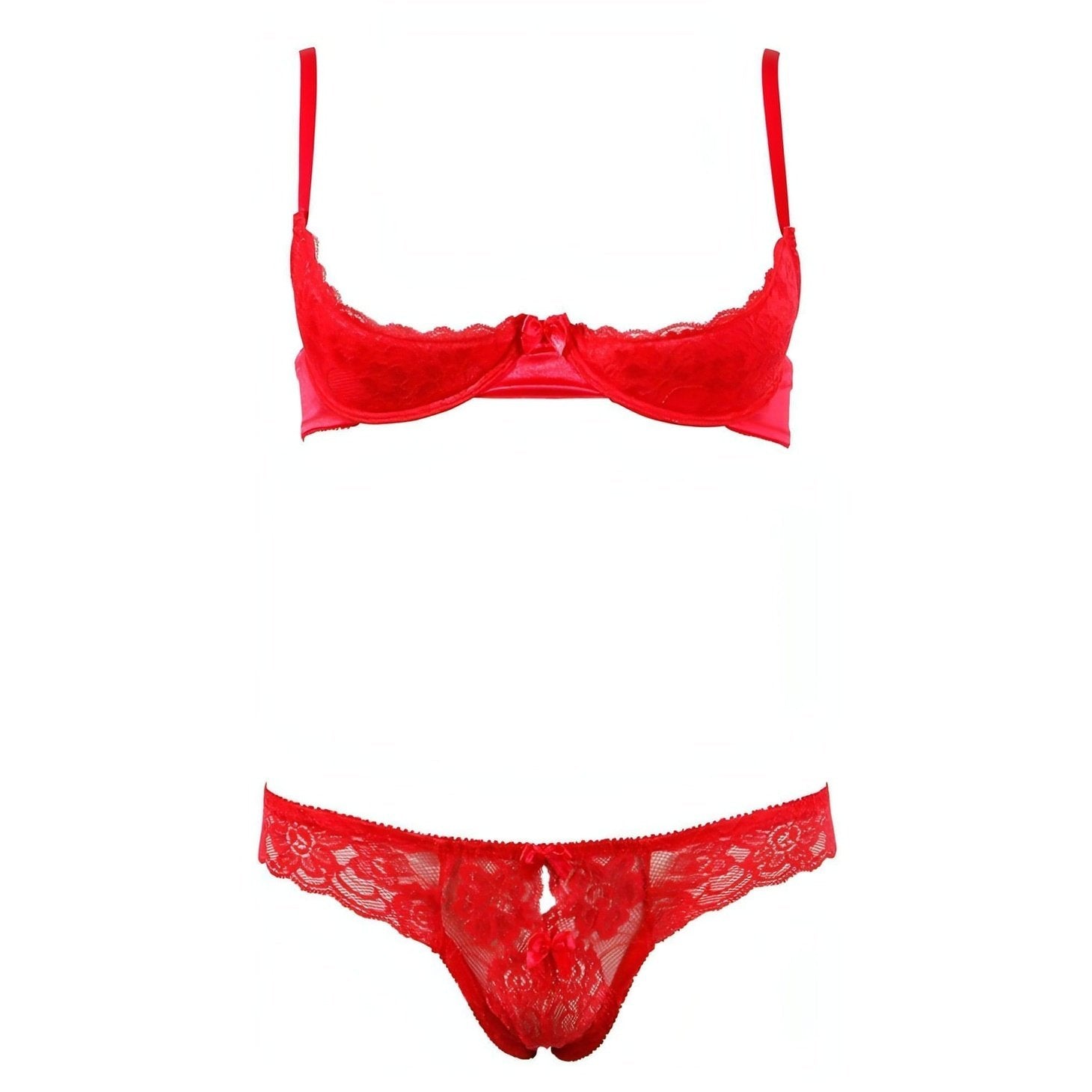 Completino rosso con slip e reggiseno a balconcino - Rosso, Taglia 75B/S