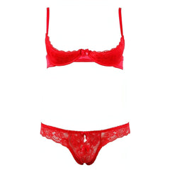 Completino rosso con slip e reggiseno a balconcino - Rosso, Taglia 75B/S