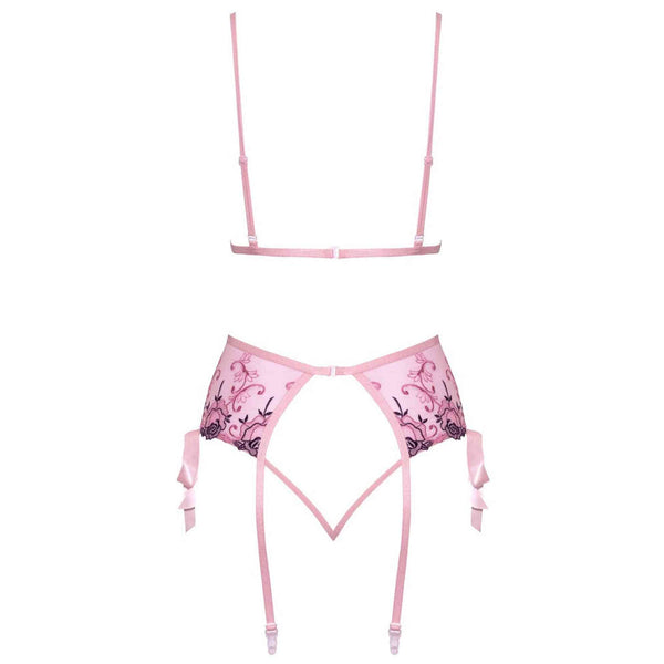 Completo Sexy Rosa con Fiocchi e Ricami a Fiori