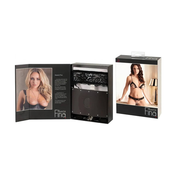 Packaging elegante Abierta Fina completo intimo pizzo nero con gioielli