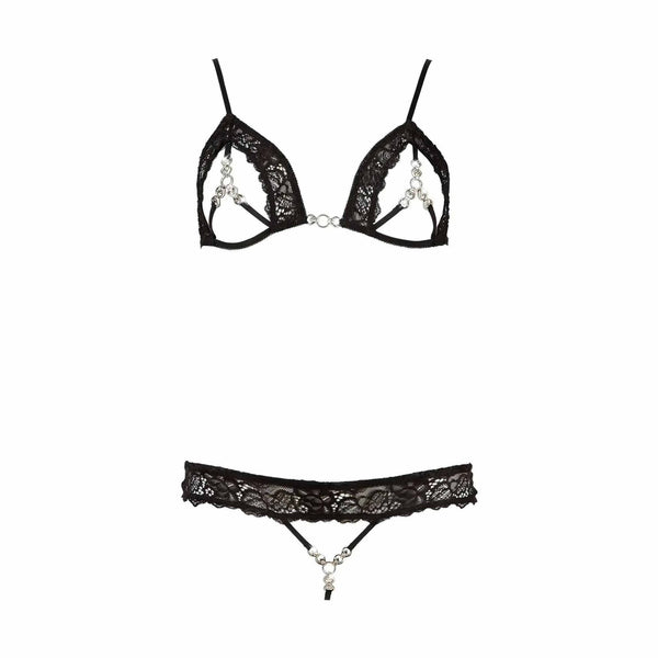BH set pizzo nero con gioielli argento e catenelle decorative