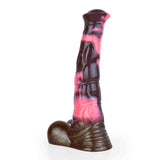 Dildo fantasy Conner Magmara in silicone marrone e rosa marbled con base a zampa