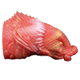 Dildo silicone liquido rosso corallo a forma di carpa koi con scaglie e pinne realistiche