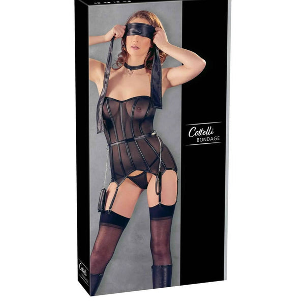 Confezione set Cottelli BONDAGE corsetto trasparente nero donna con accessori completi
