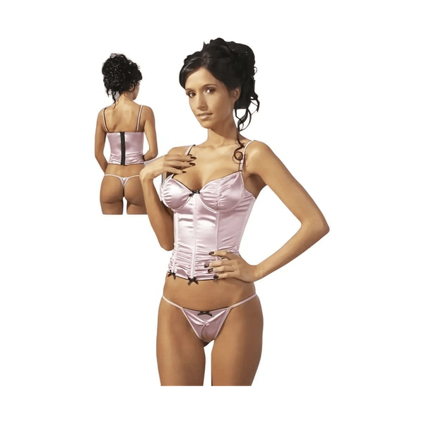 Vista posteriore corsetto raso glicine Cottelli Collection con striscia nera sulla schiena