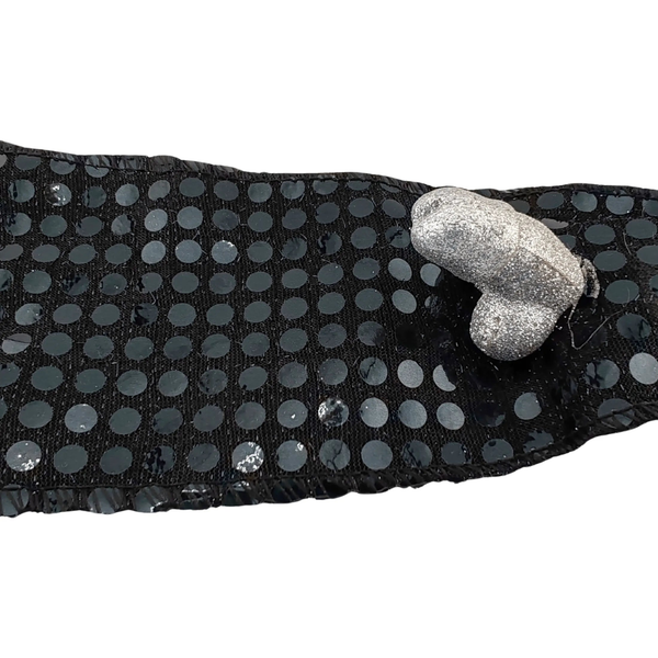 Cravatta nera con paillettes e pisellino argentato