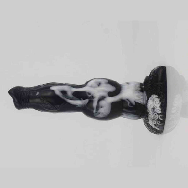 Dildo nero effetto marmorizzato bianco vista laterale