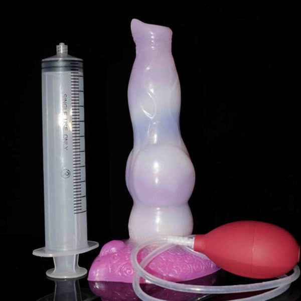 Accessori dildo squirt silicone Curly Coated Retriever con siringa trasparente