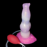 Dildo squirt silicone Curly Coated Retriever viola-bianco con base rosa