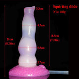 Dildo squirt silicone Curly Coated Retriever viola-bianco con etichetta dimensioni
