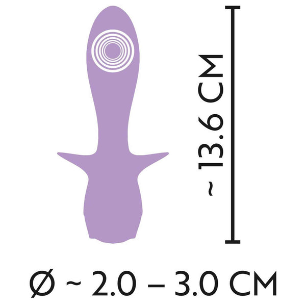 Illustrazione tecnica vibratore Cuties Mini lilla con misure 13.6 cm e zona vibrazione