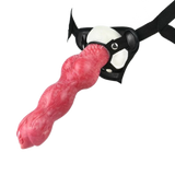 Dita lingua erotica Magmara rossa texture carne con cinghie regolabili e sfera bianca