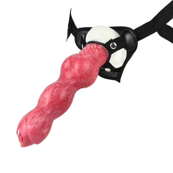 Dita lingua erotica Magmara rossa texture carne con cinghie regolabili e sfera bianca