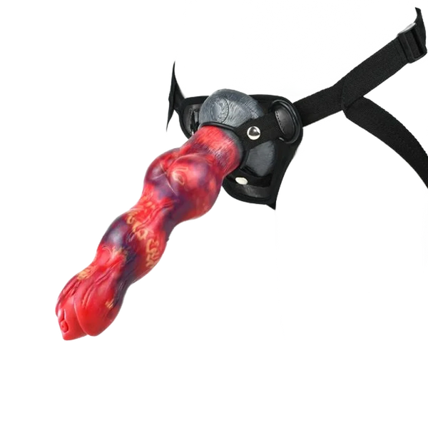 Dita lingua erotica Magmara rosso viola dettagli dorati su supporto nero con sfera grigia