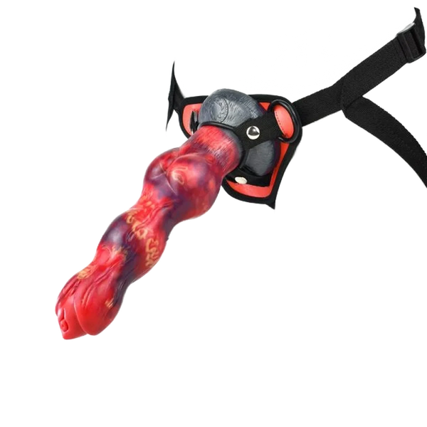 Dita lingua erotica Magmara rosso viola scuro con decorazioni dorate e inserti arancioni