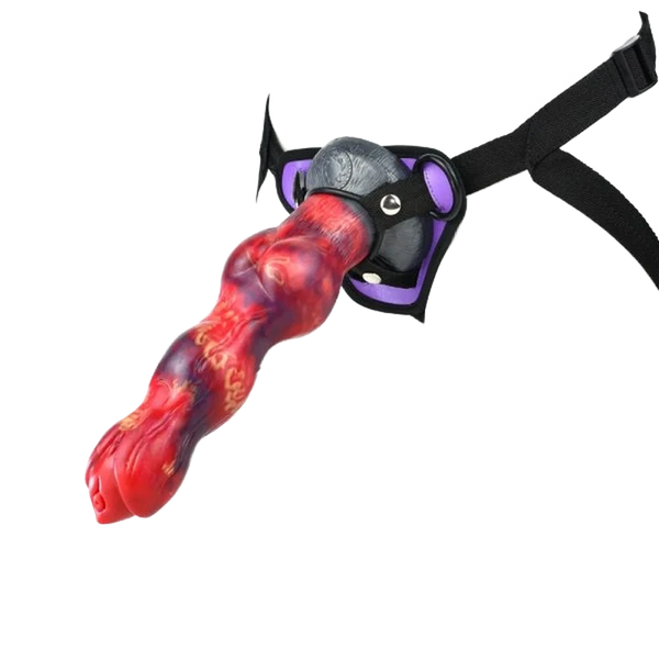 Dita lingua erotica Magmara rosso viola dettagli dorati con inserti viola e sfera grigia