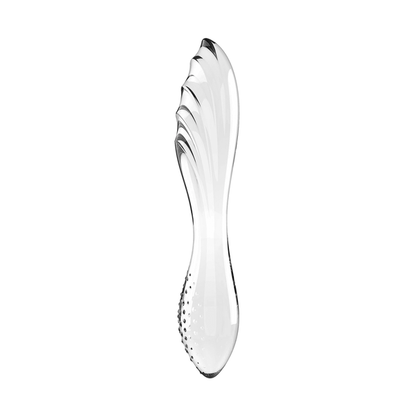 Profilo laterale dildo in vetro lucido Satisfyer con forma sinuosa e base punteggiata