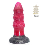 Dildo fantasy Magmara rosso gradiente base grigia illustrazione torre giapponese
