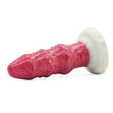 Dildo Magmara rosso lucido con noduli base bianca decorata triangoli incisi