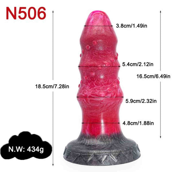 Dildo fantasy Magmara Demon Kate rosso gradiente con noduli e base geometrica