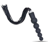 Dildo anale Globe Anal Whip nero con manico in silicone, sfere crescenti e frangia pelle