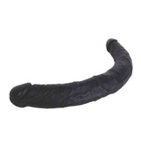 Doppio dildo nero curvo 30 cm dettaglio laterale texture rugosa longitudinale e materiale flessibile opaco