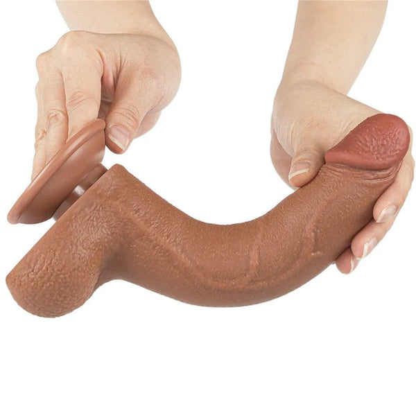Funzione scappellabile dildo marrone chiaro pelle mobile sul glande