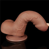 Dildo pelle scuro piegato ad angolo acuto per dimostrare flessibilità
