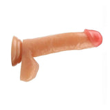 Dildo flessibile rosa carne con ventosa base, profilo orizzontale