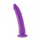 Dildo viola in silicone curvo con base a ventosa piatta