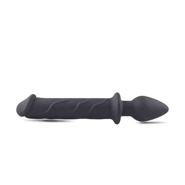 Doppio uso dildo e plug anale in silicone nero con texture ondulata
