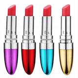 Set di quattro vibratori rossetto colorati: viola, rosso, blu e oro