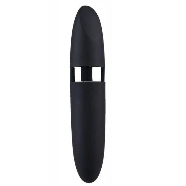 Vibratore cilindrico nero opaco con fascia centrale in metallo argentato