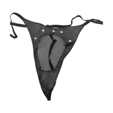 Perizoma intimo donna nero a rete con dettagli pelle sintetica e borchie laterali