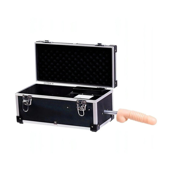 Cassetta nera Diva ToolBox Lover aperta con attacco in silicone color carne e rivestimento protettivo