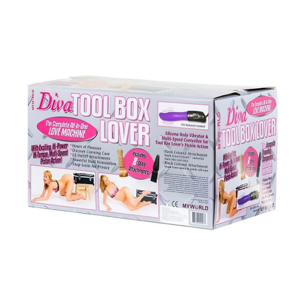 Scatola Diva ToolBox Lover con design grafico rosa e nero, macchina dell'amore completa