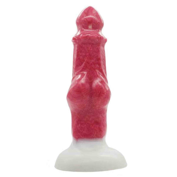 Dildo silicone rosa acceso con base bianca e protuberanza centrale