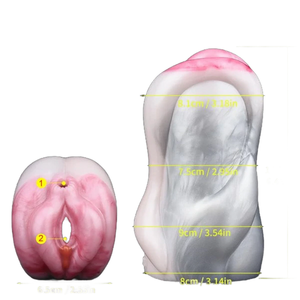 Misure Dolfin masturbatore silicone liquido 16.3x9cm vista frontale e laterale