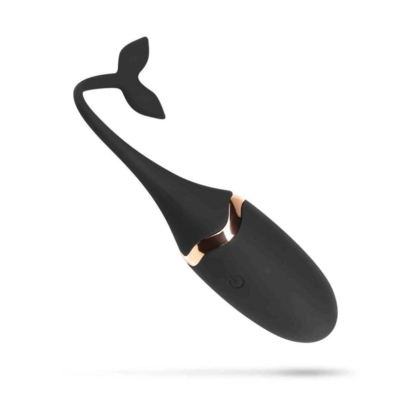 Ovetto vibrante nero ergonomico a coda di balena con anello decorativo dorato