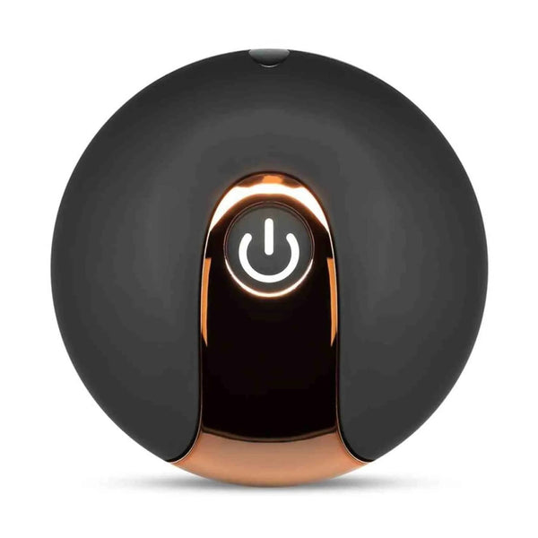 Telecomando circolare nero per ovetto vibrante con pulsante illuminato e bordo dorato