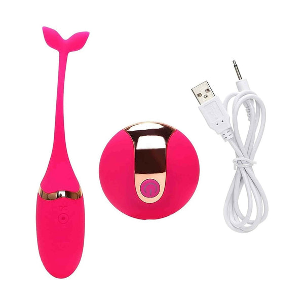 Ovetto vibrante rosa acceso Dolphin Egg con telecomando, cavo USB e jack audio