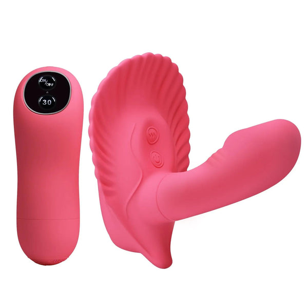 Stimolatore vaginale rosa wireless con telecomando e pulsanti vibrazione incisi