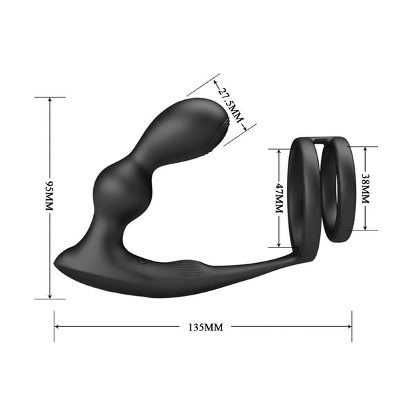 Misure tecniche stimolatore doppio pene ano nero 135mm lunghezza