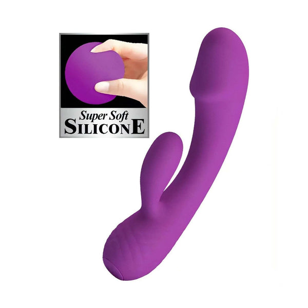 Vibratore rabbit viola in super soft silicone con campione materiale morbido